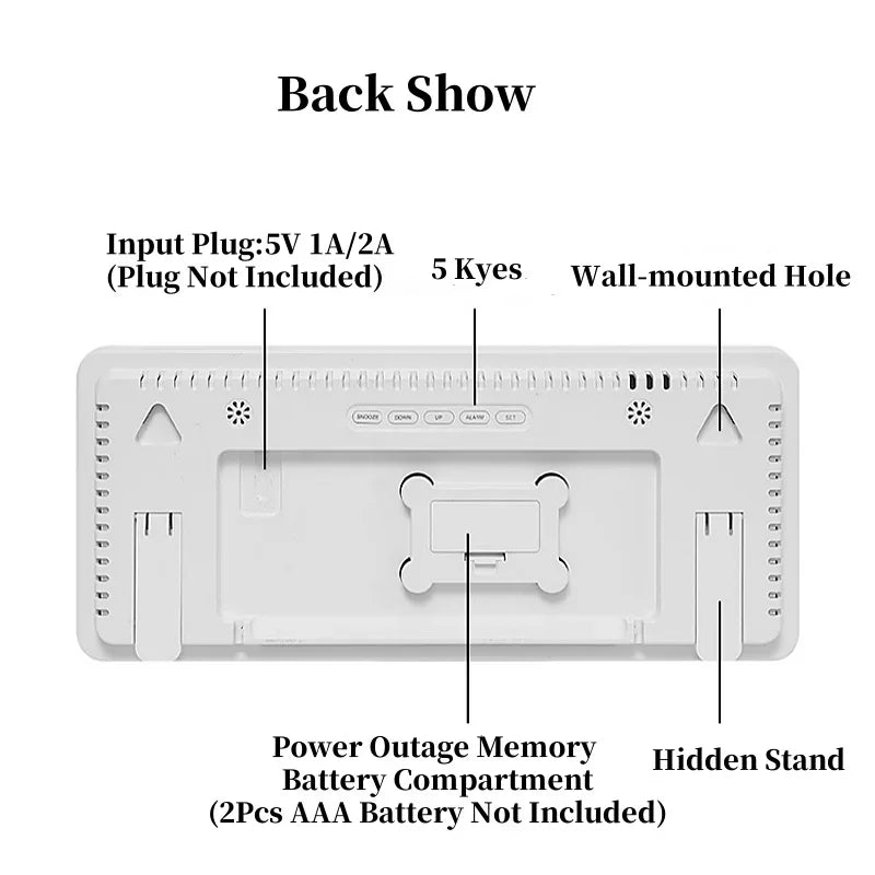 Large LED Digital Wall Clock with 7-Color Mood Light & Dual Alarm