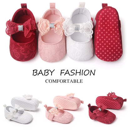 Baby Girl Mary Jane Shoes – Lace Bowknot Soft Sole Anti-Slip