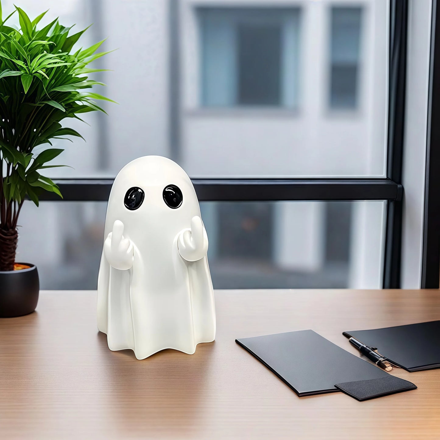 Halloween Ghost Statue – Funny Middle Finger Ghost Figurine Decor