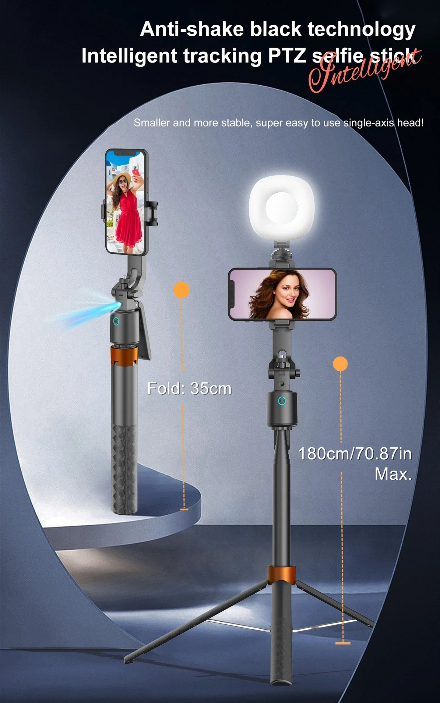 Selfie Stick Tripod 180cm with Face Tracking & 360° Gimbal Stabilizer