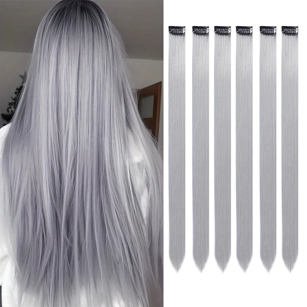 Clip-In Hair Extensions 6 Pcs Colored Highlights 22 Inch Straight