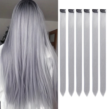 Clip-In Hair Extensions 6 Pcs Colored Highlights 22 Inch Straight