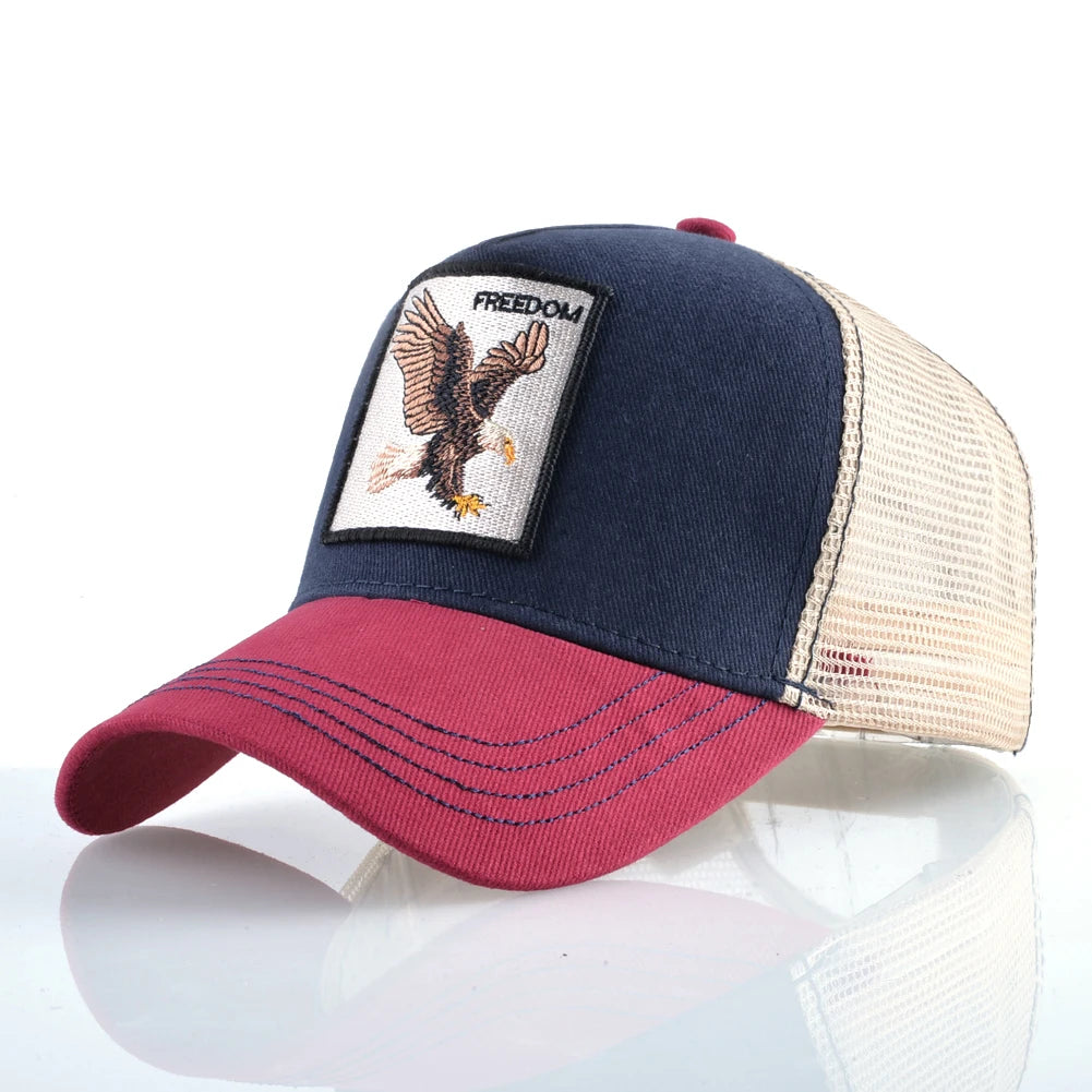 Unisex Embroidered Animal Patch Trucker Snapback Cap