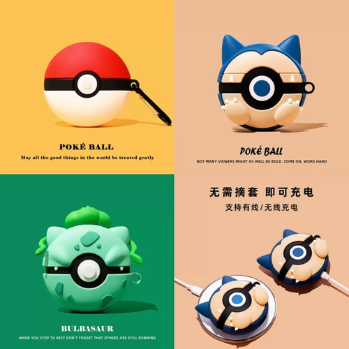 Cute Cartoon Pokeball AirPods Case – Silicone Cover for AirPods 1/2/3/4 & Pro