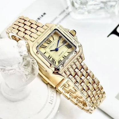 Women's Luxury Rhinestone Square Quartz Watch – Steel Band
