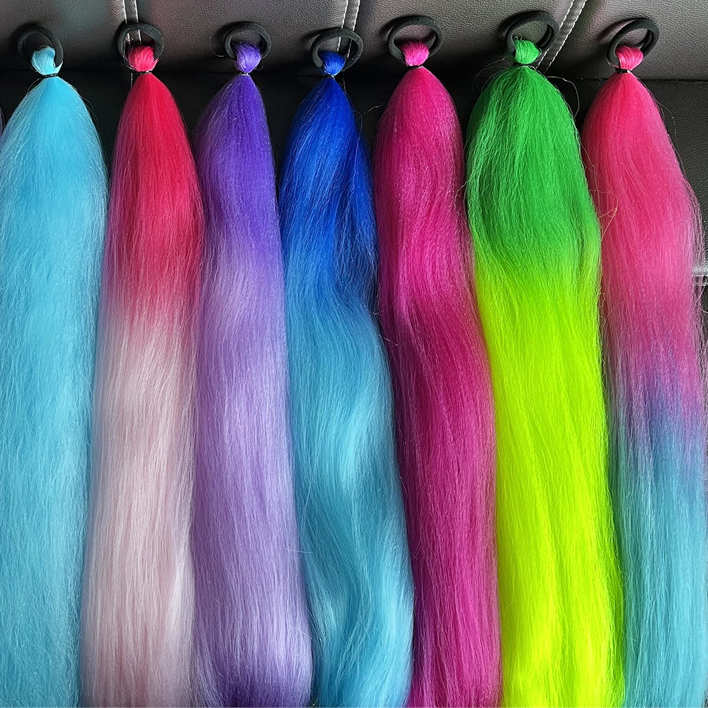 Synthetic Ponytail Hair Extension 2pcs – Long Straight, Colorful, Braiding Hairpiece with Rubber Band