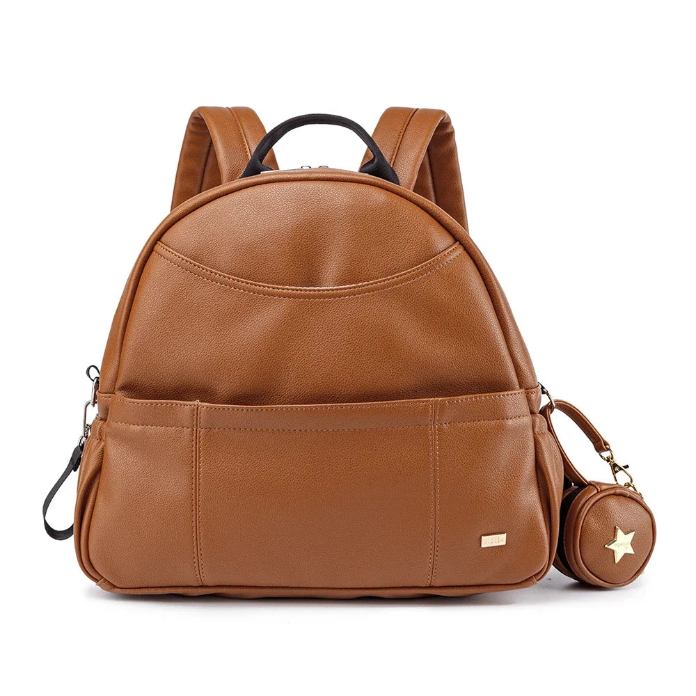 PU Leather Diaper Backpack – Large Capacity Waterproof Mom Bag
