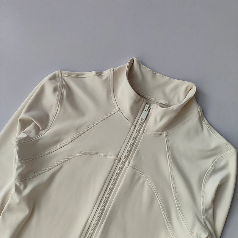 Women's Zip-Up Athletic Jacket – Stand Collar Long Sleeve Fitness Top