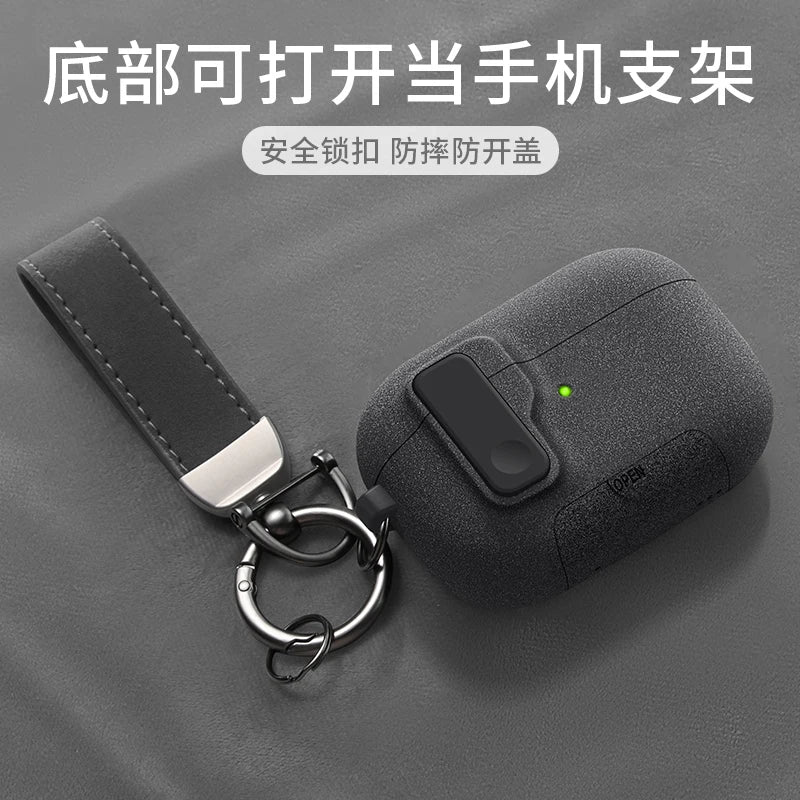 AirPods Pro 3 Case with Phone Stand – Magnetic Lock, Carabiner Hook & Shockproof TPU Cover