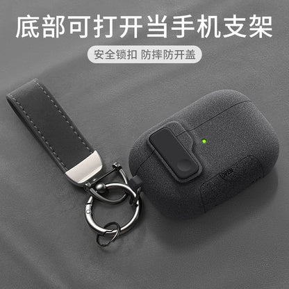 AirPods Pro 3 Case with Phone Stand – Magnetic Lock, Carabiner Hook & Shockproof TPU Cover