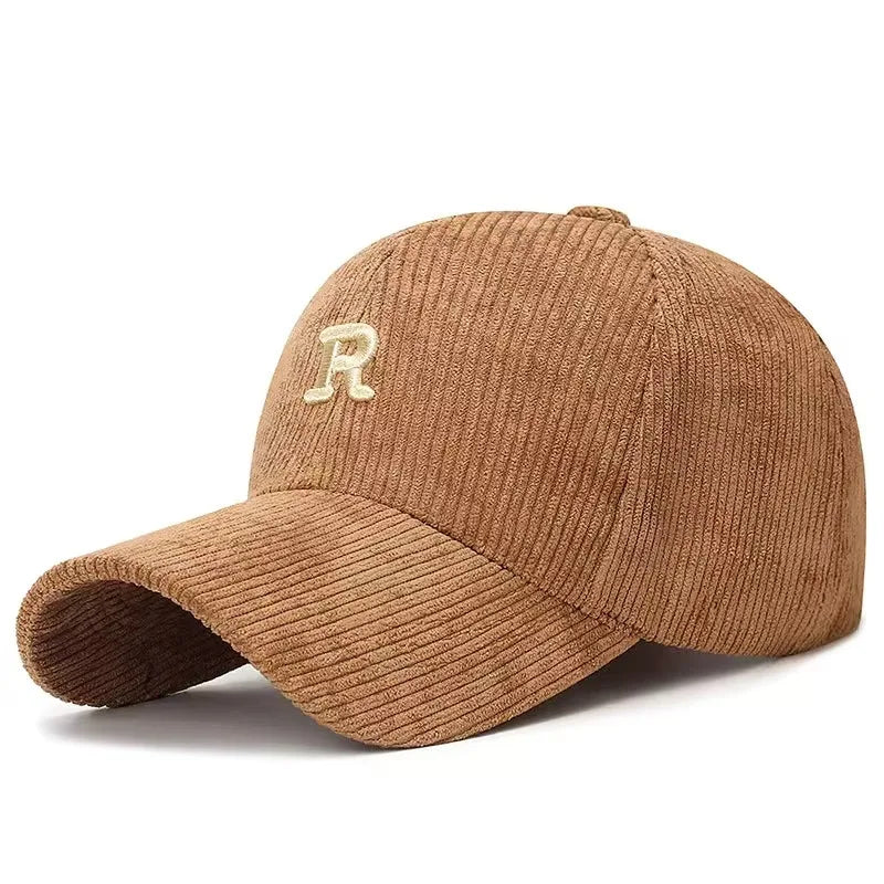 Corduroy Baseball Cap with 3D R Embroidery – Unisex