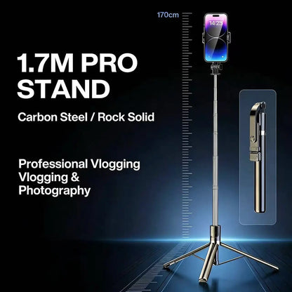Selfie Stick Tripod 170cm Aluminum with 360° Rotation & LED Light