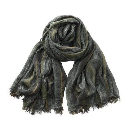 Men's Striped Cotton Linen Scarf – Warm Neckerchief Pashmina