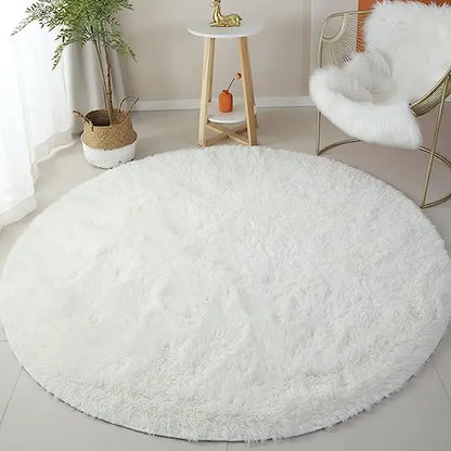 Round Fluffy Shag Area Rug – Soft Plush Circle Carpet for Kids & Girls Room