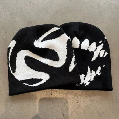 Y2K Goth Spider Web Knit Beanie – Unisex Streetwear Hat