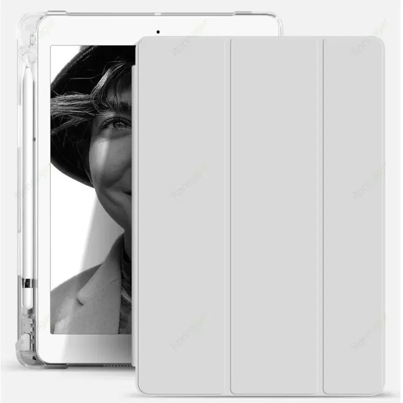 iPad Case with Pencil Holder - Clear Back Trifold Smart Cover