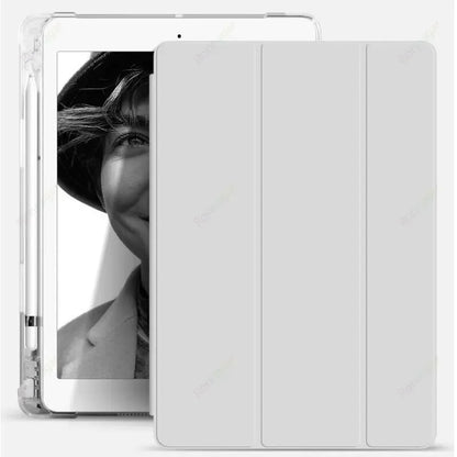 iPad Case with Pencil Holder - Clear Back Trifold Smart Cover