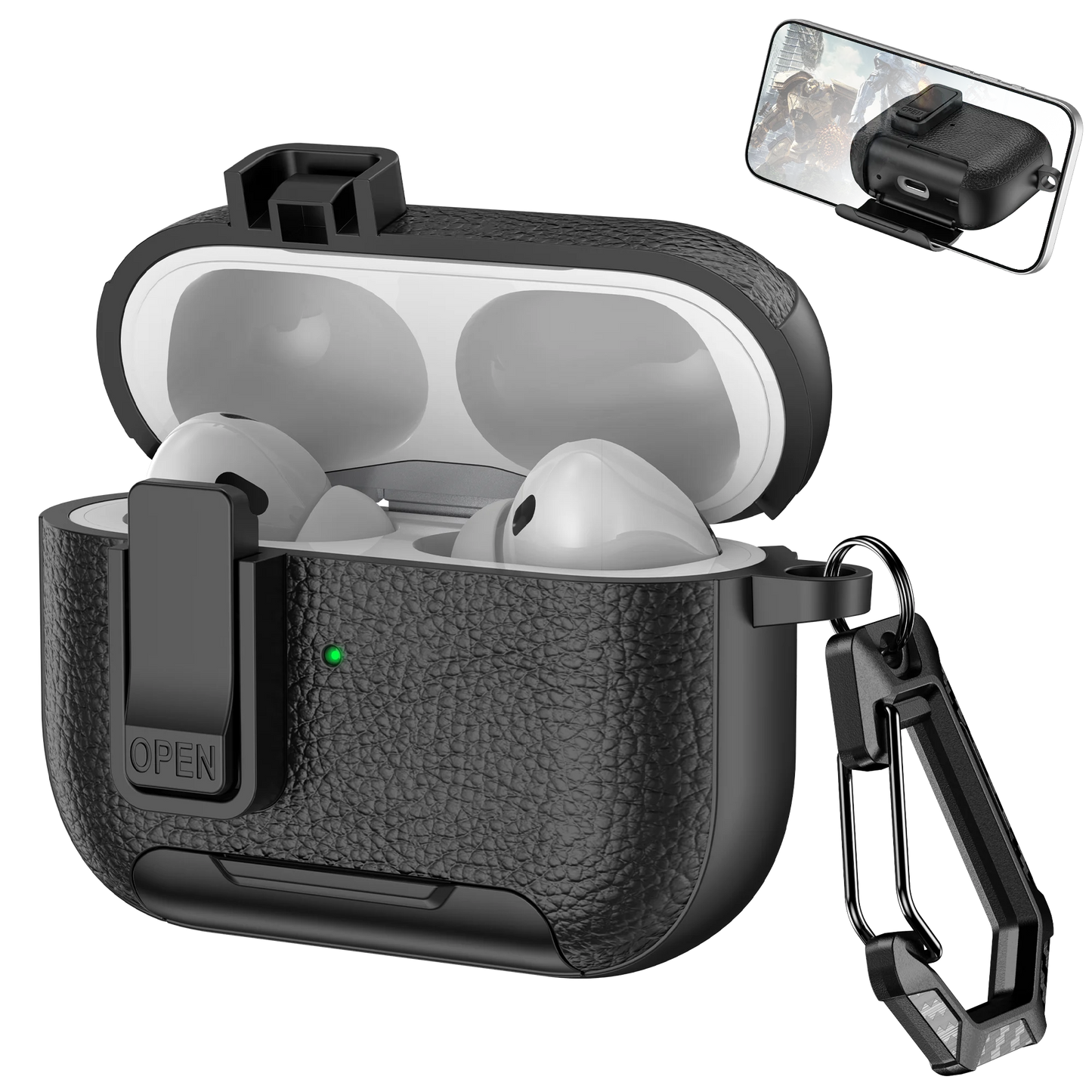 AirPods Case with Phone Holder Clip & Carabiner – Fits AirPods 1/2/3/Pro/Pro 2/Pro 3/4