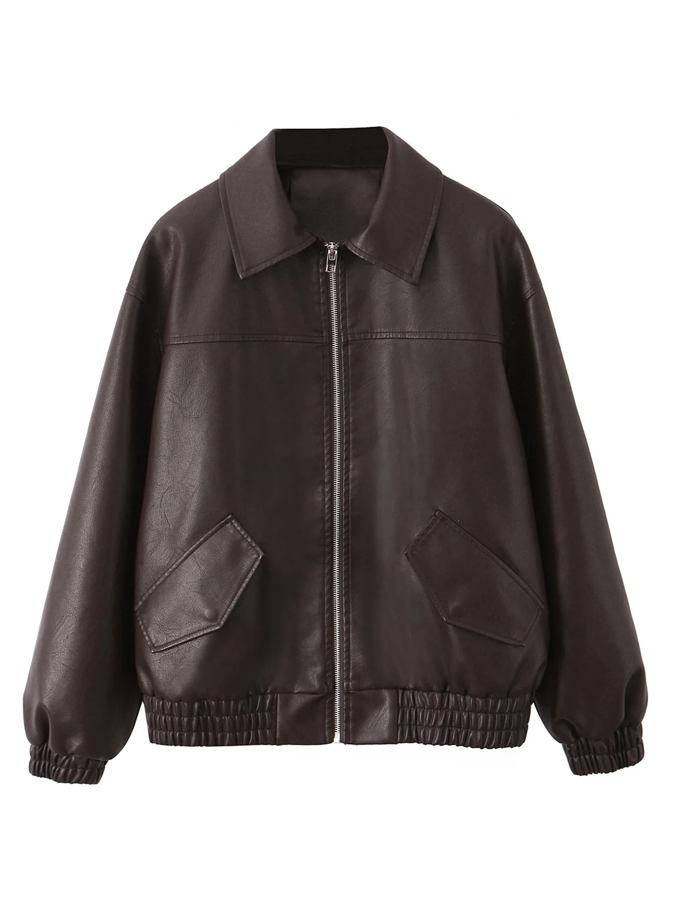 Faux Leather Jacket Women Loose Retro Zip Streetwear Coat