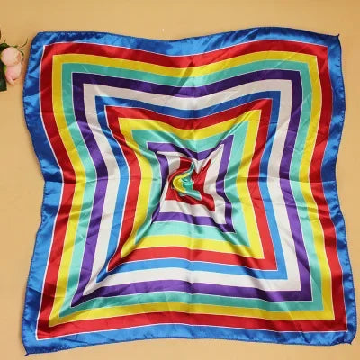 Women's Printed Square Head Scarf – 50x50cm Silk-Feel Kerchief