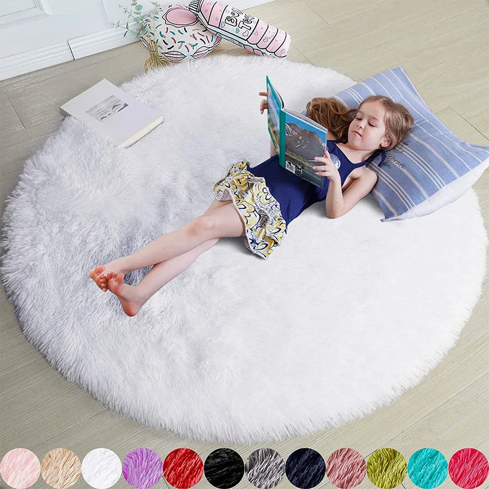 Round Fluffy Shag Area Rug – Soft Plush Circle Carpet for Kids & Girls Room