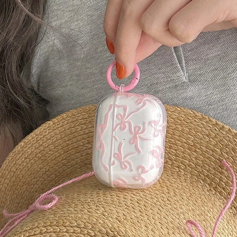 Pink Bow Clear AirPods Case with Ring Clip