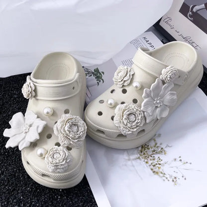 3D White Flower Shoe Charms Set