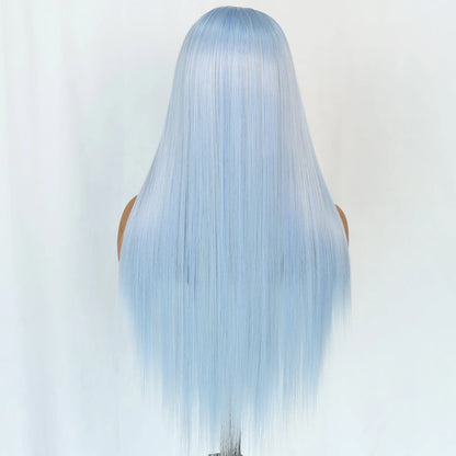Blue Long Straight Synthetic Lace Front Wig 28 Inch 180% Density