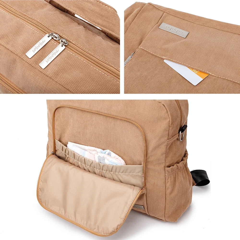 Diaper Backpack Large Capacity Corduroy Mom Bag