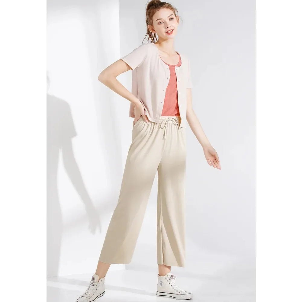 Wide Leg Pants for Women – Ice Silk Elastic Waist Casual Trousers