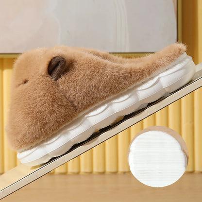 Capybara Cotton Slippers – Warm Fur Indoor Slides for Men & Women