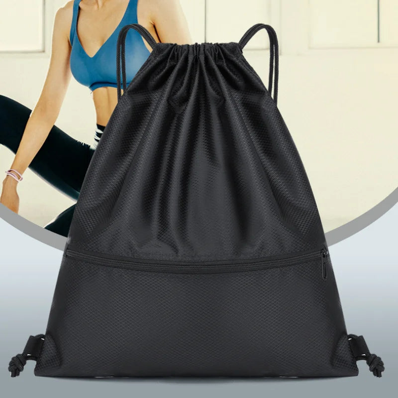 Drawstring Backpack – Lightweight Sports Gym Bag with Zipper Pocket