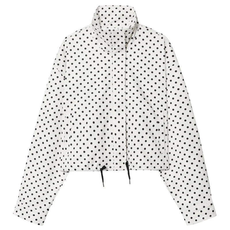 Women's Polka Dot Bomber Jacket – Oversized Zip-Up Outerwear