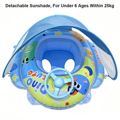 Baby Swim Float Seat Ring with Sunshade Canopy & Steering Wheel – Ages 0–6
