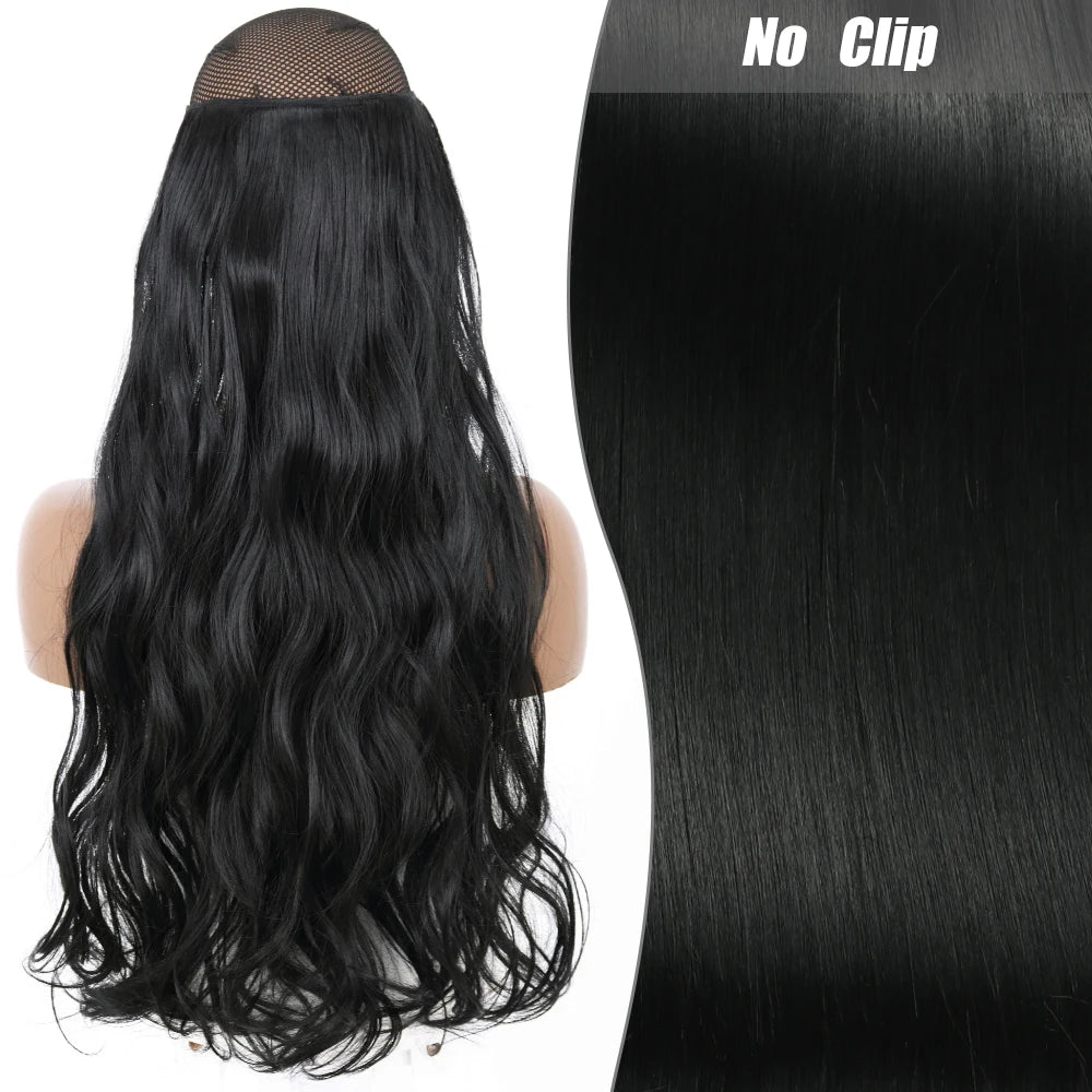 No-Clip Halo Hair Extensions – Long Wavy Synthetic Hairpiece