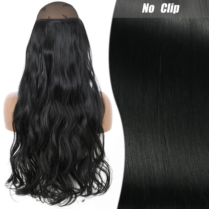 No-Clip Halo Hair Extensions – Long Wavy Synthetic Hairpiece