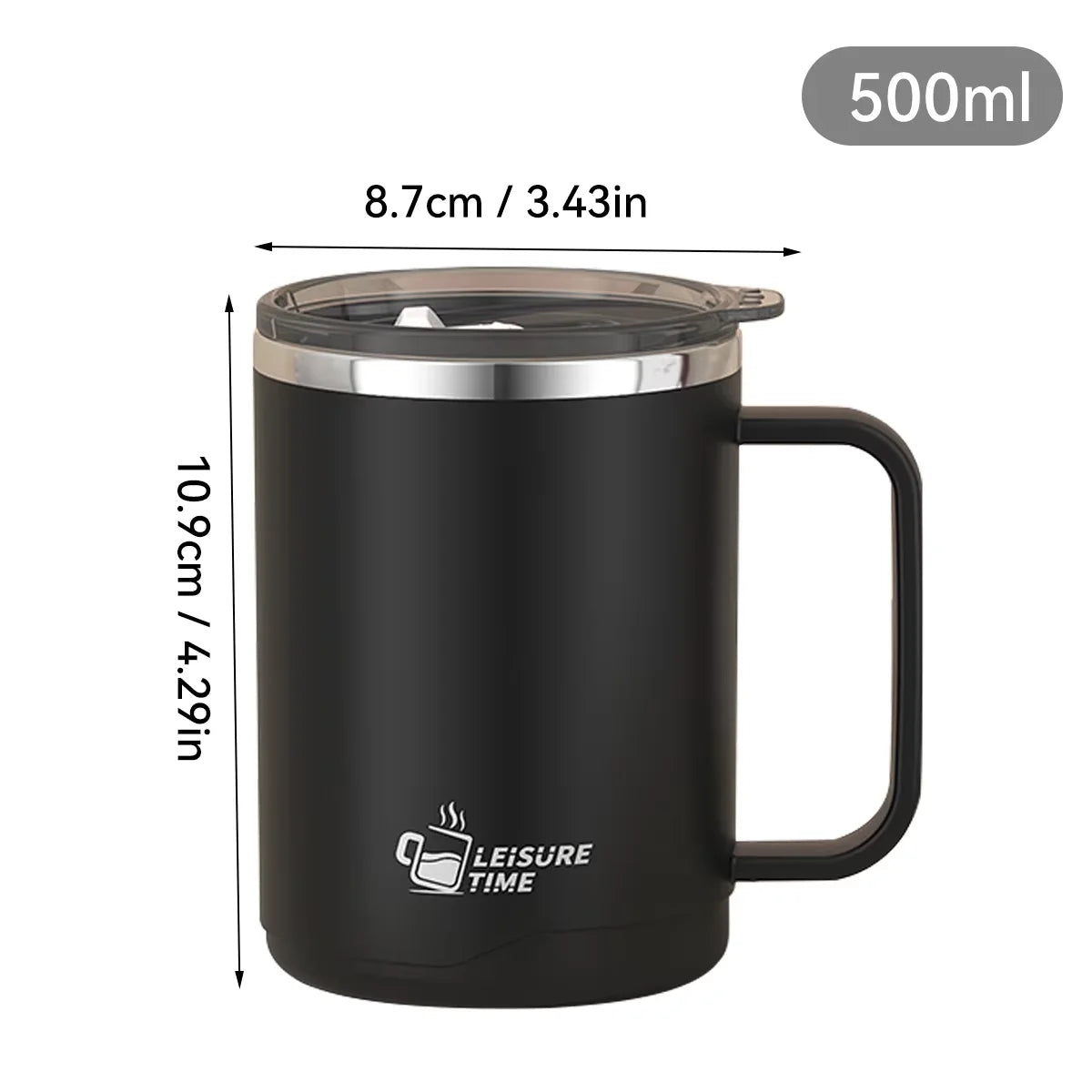 Insulated Coffee Mug with Handle – 500ml Stainless Steel Travel Cup