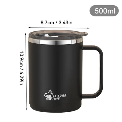 Insulated Coffee Mug with Handle – 500ml Stainless Steel Travel Cup