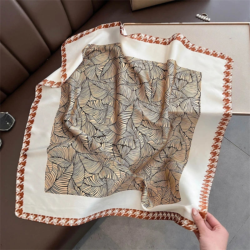 Satin Square Scarf Women Cute Cat Print Headscarf Neckerchief