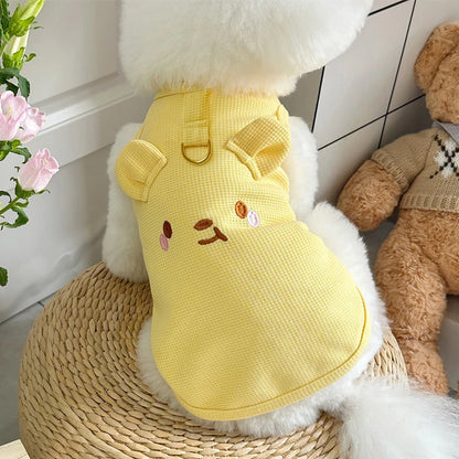 Waffle Knit Pet Vest Cute Puppy Shirt with Leash Ring for Dogs & Cats