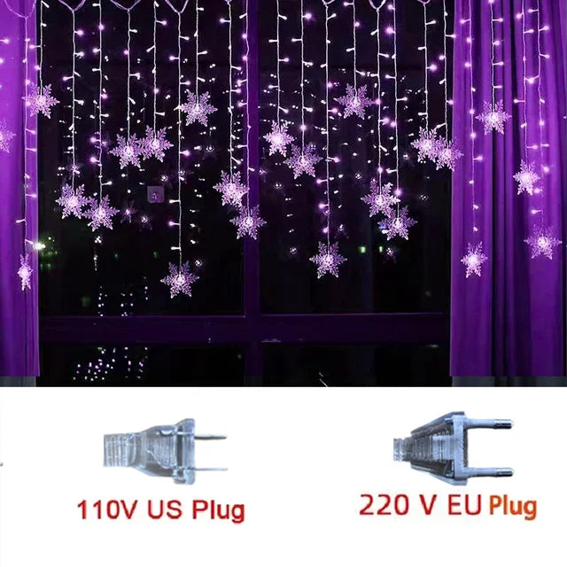 Christmas Snowflake LED Curtain String Lights – 3.2m Fairy Lights