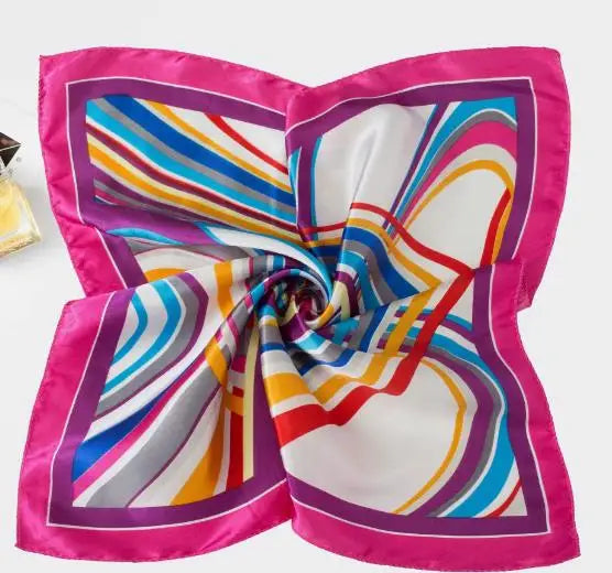 Women's Printed Square Head Scarf – 50x50cm Silk-Feel Kerchief