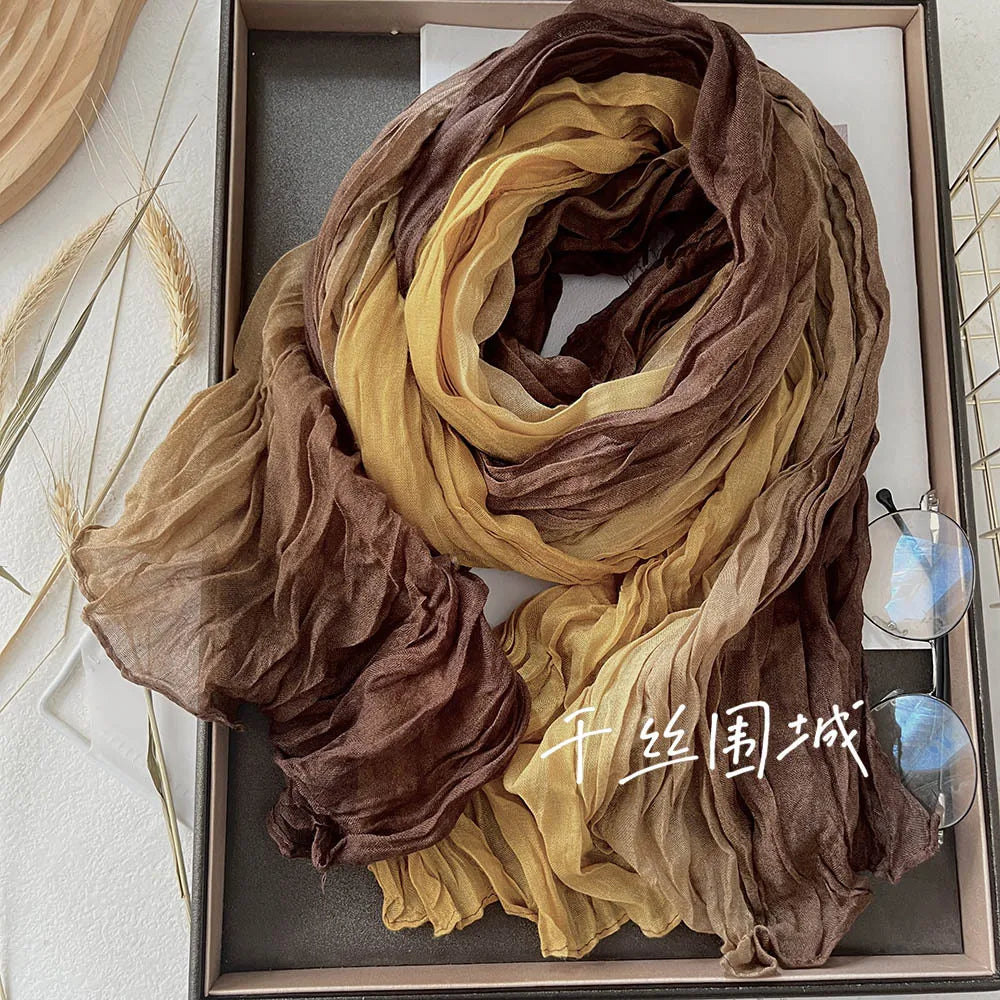 Gradient Crinkle Long Scarf for Women – Lightweight Wrap