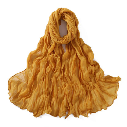 Women's Crinkle Cotton Voile Scarf – Lightweight Solid Color Shawl