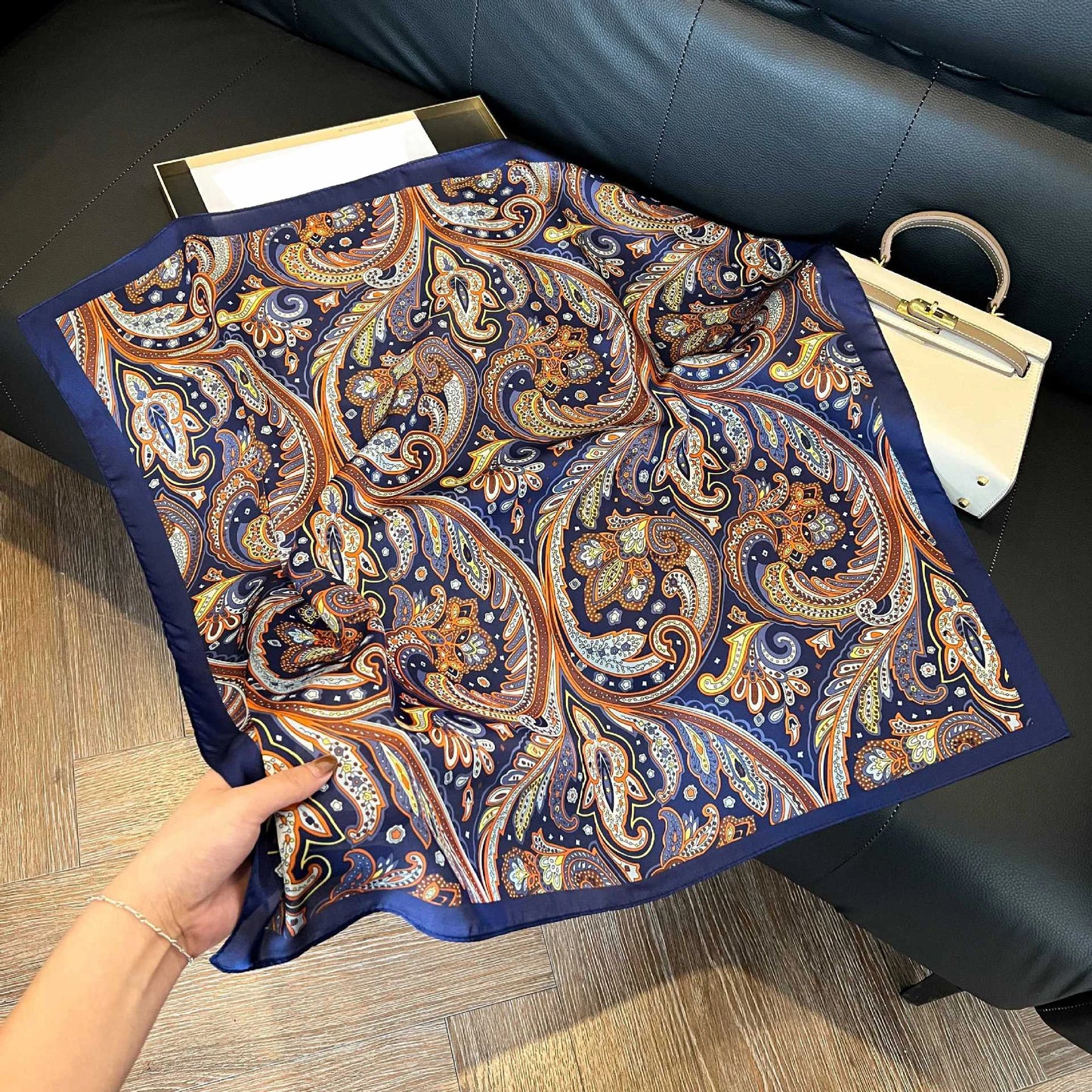 Faux Silk Square Scarf – Elegant Printed Shawl for Women
