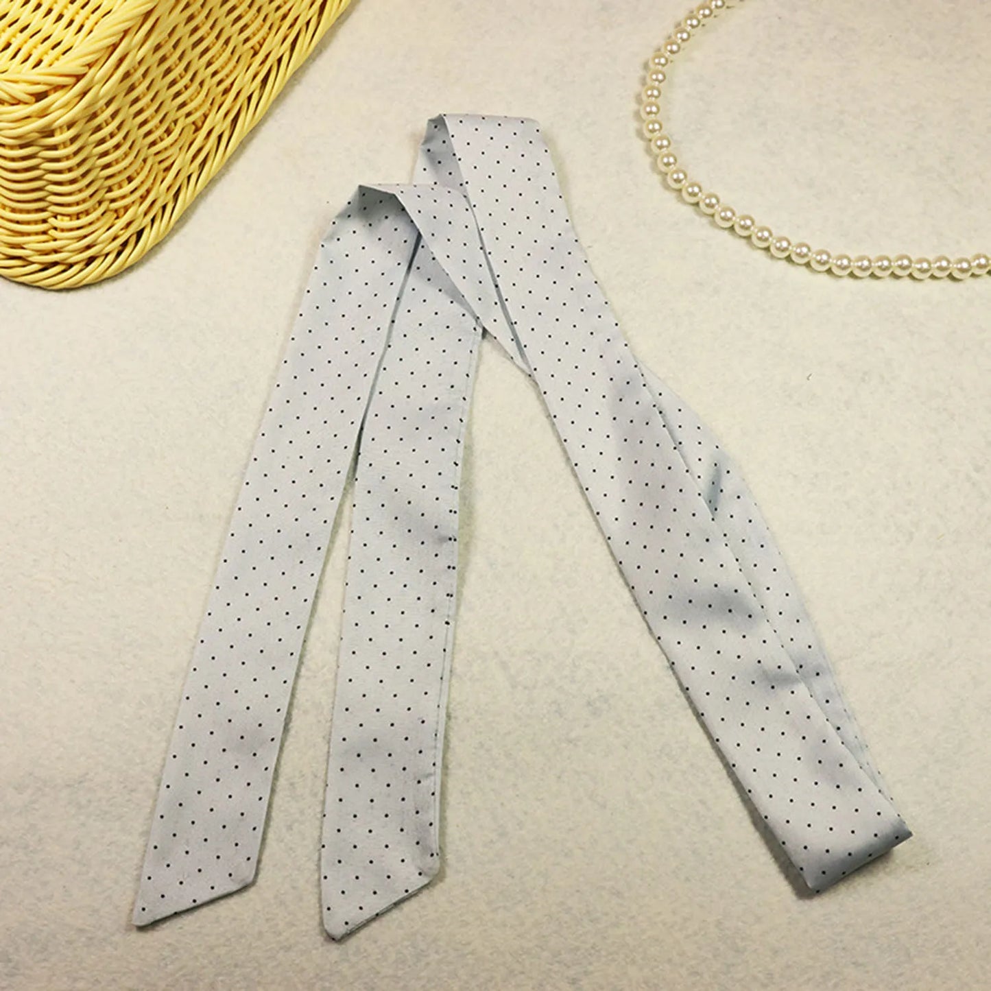 Silk Ribbon Neck Scarf for Women – Polka Dot Skinny Neckerchief & Bandana