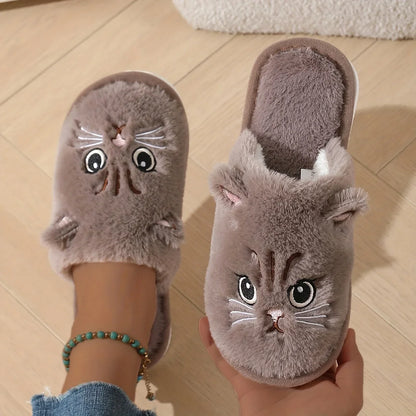 Women's Plush Cat Slippers – Cozy Non-Slip Indoor House Shoes