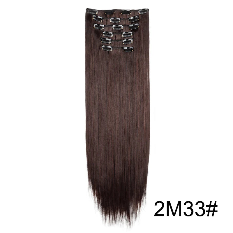 Clip-In Hair Extensions 6-Piece Set – Long Straight Synthetic Hair