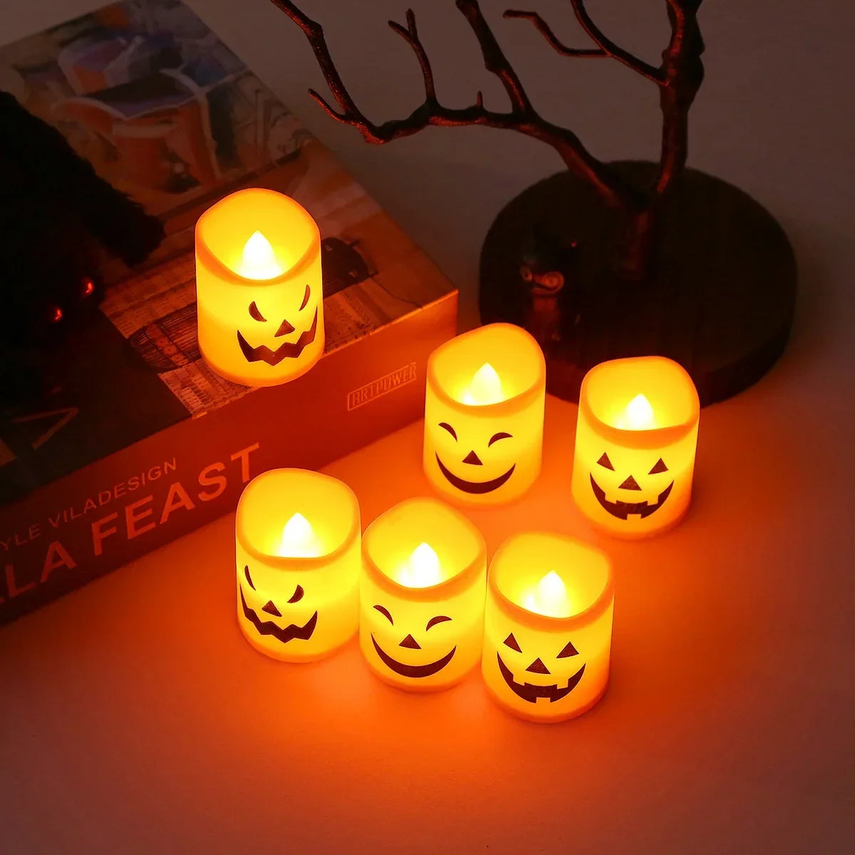 Halloween LED Pumpkin Candle Lights – Battery Powered Set of 6