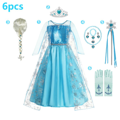 Elsa Princess Dress Girls Frozen Costume Set with Accessories